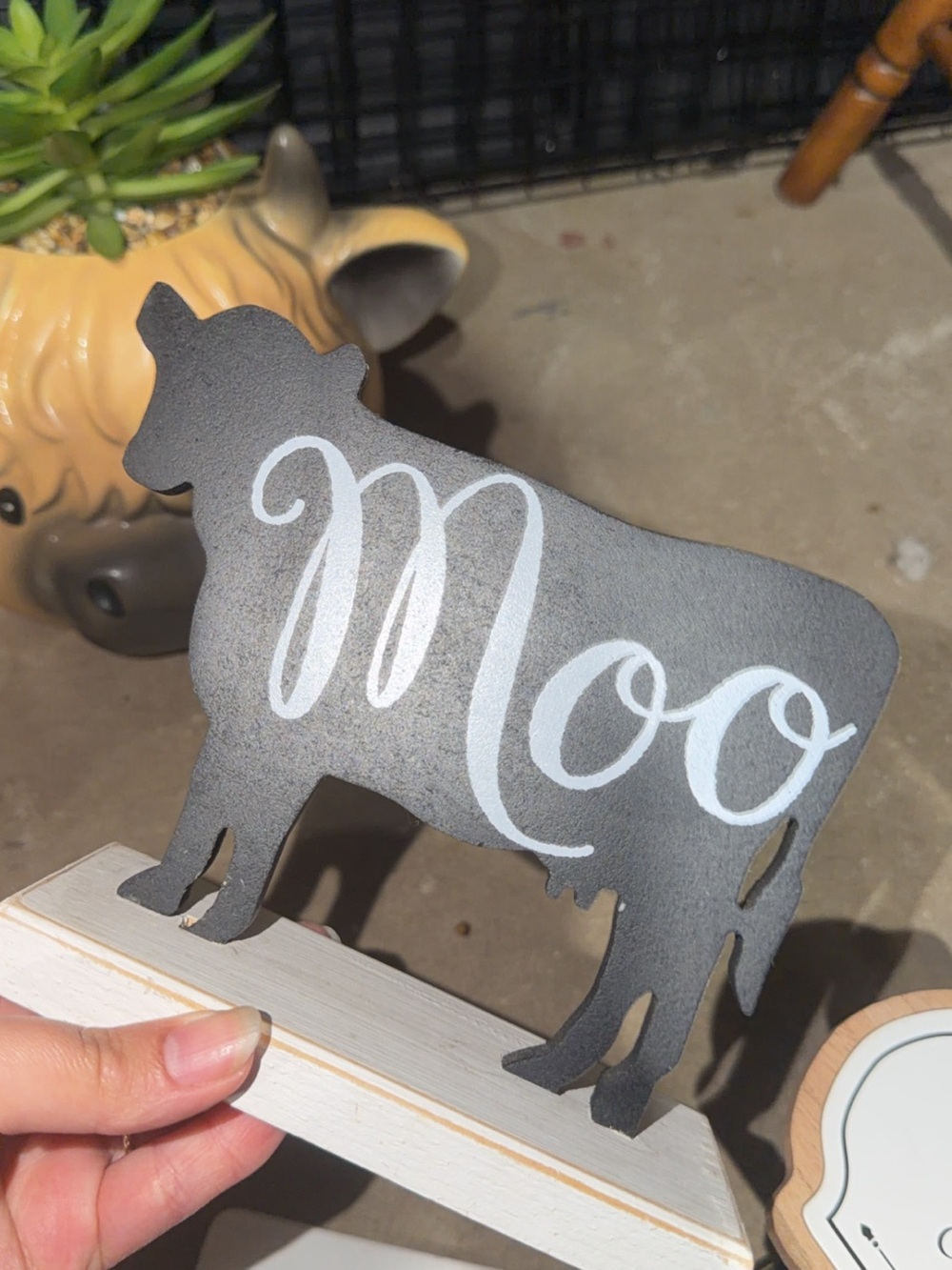Rustic Black 'Moo' Cow Table Sign